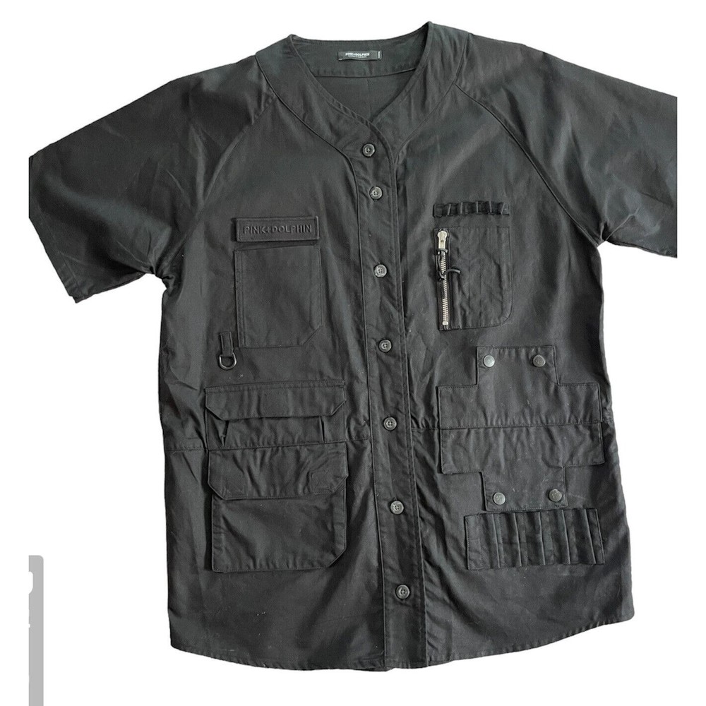 PINK DOLPHIN LEGENDS BLACK TACTICAL CARGO BASEBALL JERSEY SIZE L  -RARE